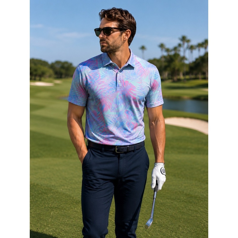Sunday Swagger Maldives Men's Medium Polo Shirt Short Sleeve Performance‎ Floral